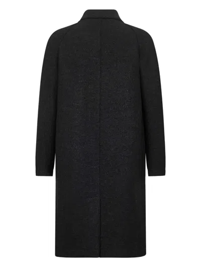 Harris Wharf London Blue Virgin Wool Coat With Hidden Buttoning And Raglan Sleeves In Black