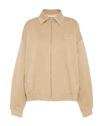 ジャケット・アウター miumiu archive jacket Miu Miu Oversized Chino Blouson Jacket In Neutral | ModeSens