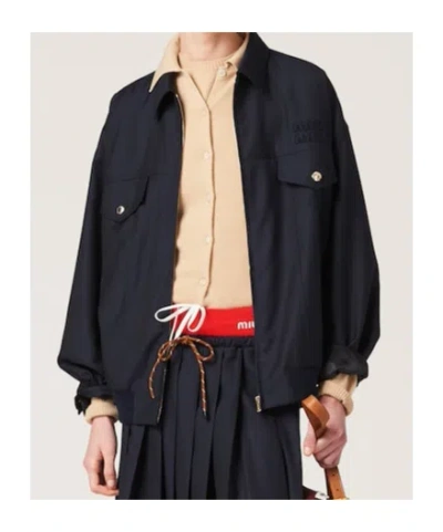 Miu Miu Batavia Wool Bomber Jacket In Blue