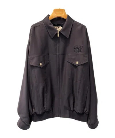 Miu Miu Batavia Wool Bomber Jacket In Blue