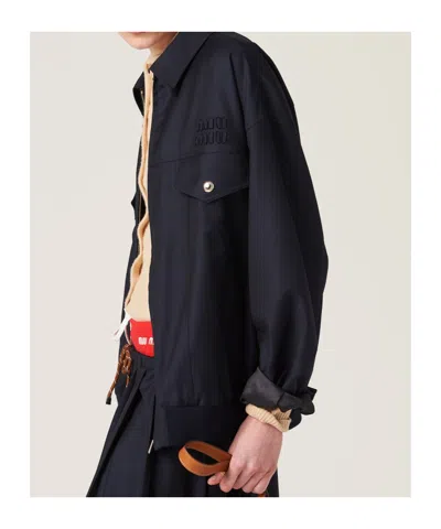 Miu Miu Batavia Wool Bomber Jacket In Blue
