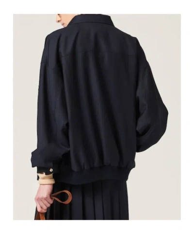 Miu Miu Batavia Wool Bomber Jacket In Blue