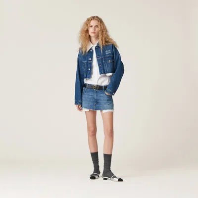 Miu Miu Buttoned Corduroy Cropped Jacket In Blue