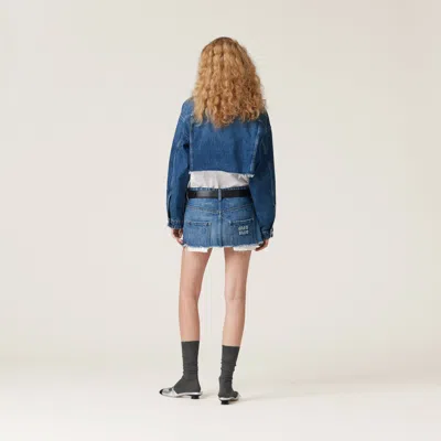 Miu Miu Buttoned Corduroy Cropped Jacket In Blue