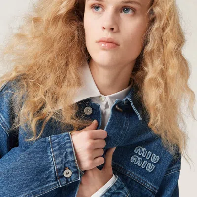 Miu Miu Buttoned Corduroy Cropped Jacket In Blue