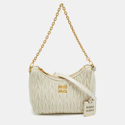 Pre-owned Miu Miu White Matelassé Leather Shoulder Bag