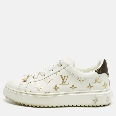 Pre-owned Louis Vuitton White/brown Monogram Canvas And Leather Time Out Sneakers Size 38