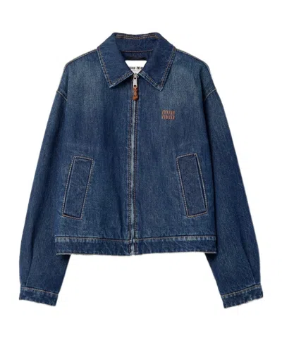 Miu Miu Oversized Zip-up Denim Jacket In Blue
