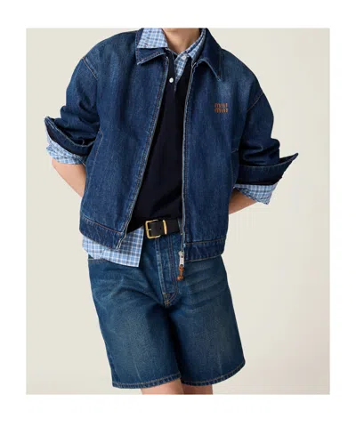 Miu Miu Oversized Zip-up Denim Jacket In Blue