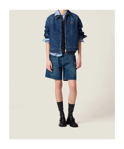 Miu Miu Oversized Zip-up Denim Jacket In Blue