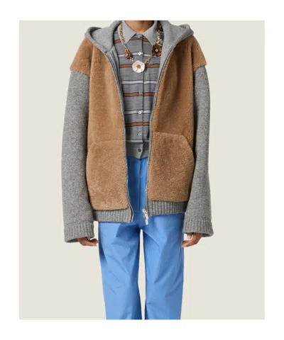 Miu Miu Striped Buttoned Wool Cardigan In Gray