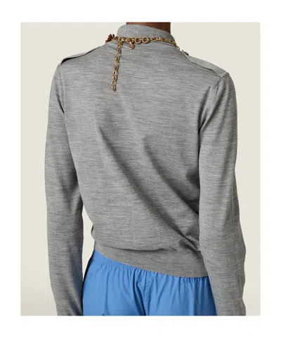 Miu Miu Striped Buttoned Wool Cardigan In Gray