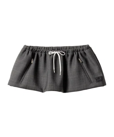 Miu Miu Prince Of Wales Check Mini Skirt In Gray