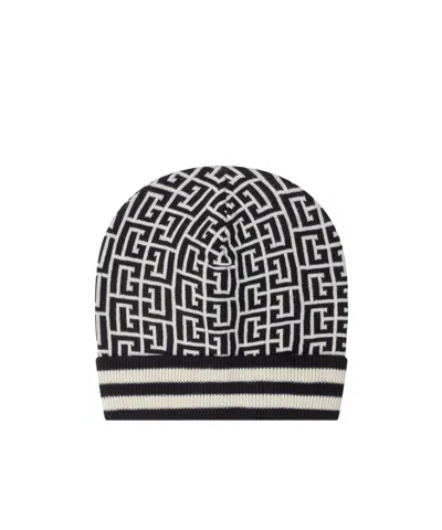 Balmain Geometric-pattern Beanie In Black