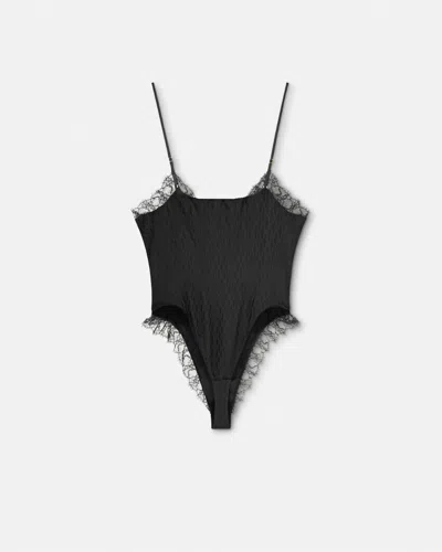 Versace Bodysuit With Lace Inserts In Black