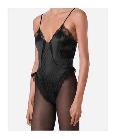 Versace Bodysuit With Lace Inserts In Black