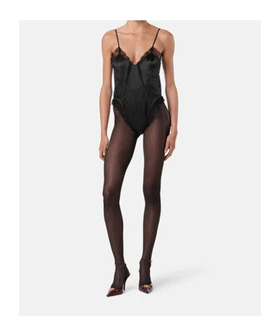 Versace Bodysuit With Lace Inserts In Black