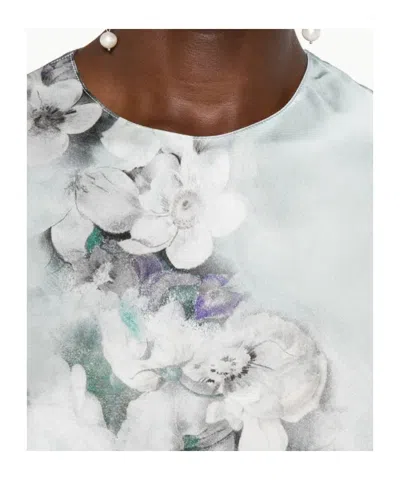 Alberta Ferretti Degrade Floral Print Washed Satin Long-sleeve Gown In White