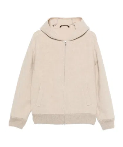 Fedeli Hooded Zip-front Jacket In Neutral