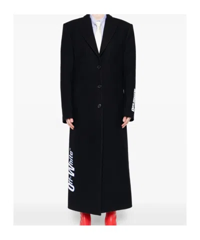 Off-white Long Tailored Wool Coat In Black