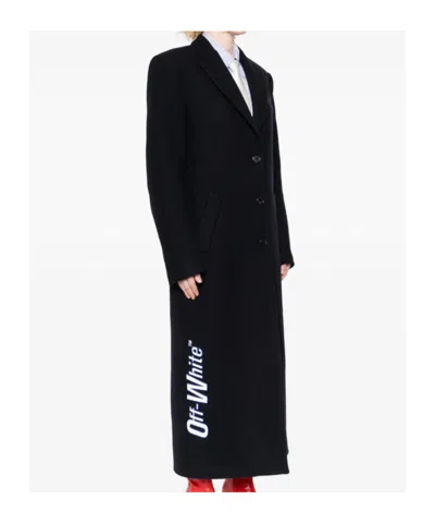 Off-white Long Tailored Wool Coat In Black