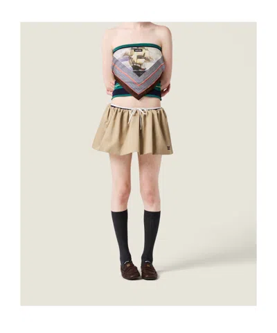 Miu Miu Elasticated-waist Miniskirt In Neutral