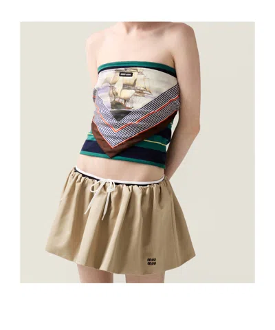 Miu Miu Elasticated-waist Miniskirt In Neutral