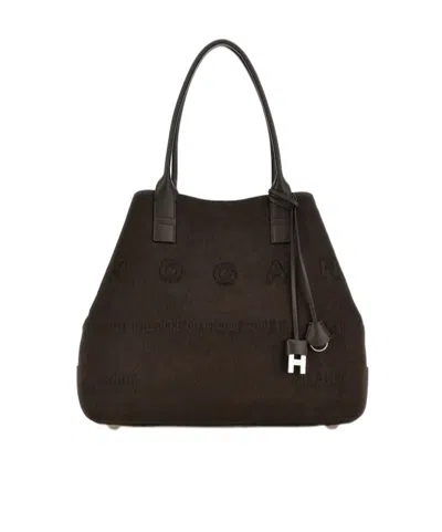Hogan Medium Script Shopping Bag In Pony-effect Leather In Brown