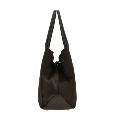 Hogan Medium Script Shopping Bag In Pony-effect Leather In Brown