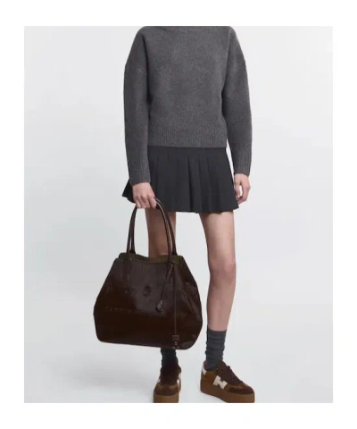 Hogan Medium Script Shopping Bag In Pony-effect Leather In Brown