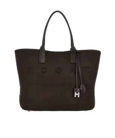 Hogan Medium Script Shopping Bag In Pony-effect Leather In Brown