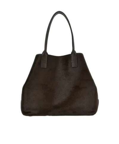 Hogan Medium Script Shopping Bag In Pony-effect Leather In Brown