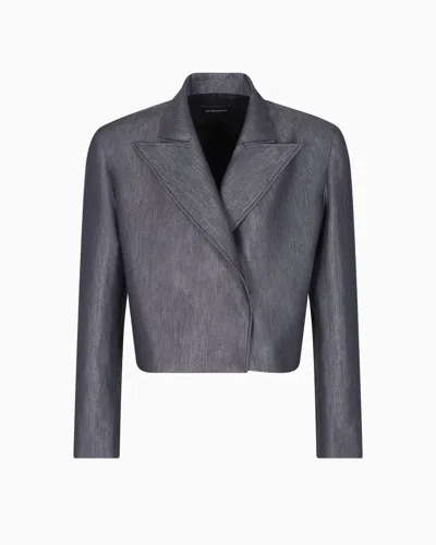 Emporio Armani Polygon Capsule Collection Yarn-dyed Gabardine Bolero In Gray