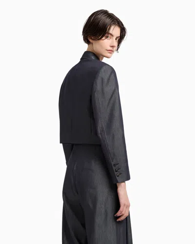 Emporio Armani Polygon Capsule Collection Yarn-dyed Gabardine Bolero In Gray