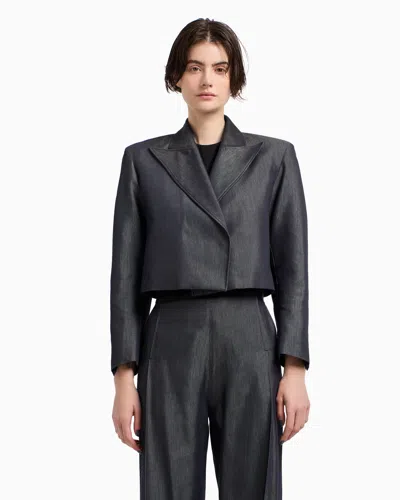 Emporio Armani Polygon Capsule Collection Yarn-dyed Gabardine Bolero In Gray