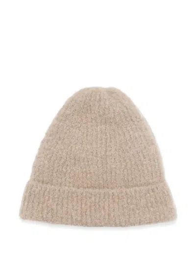 The Row Beige Leomir Beanie In Cashmere And Silk Blend In Brown