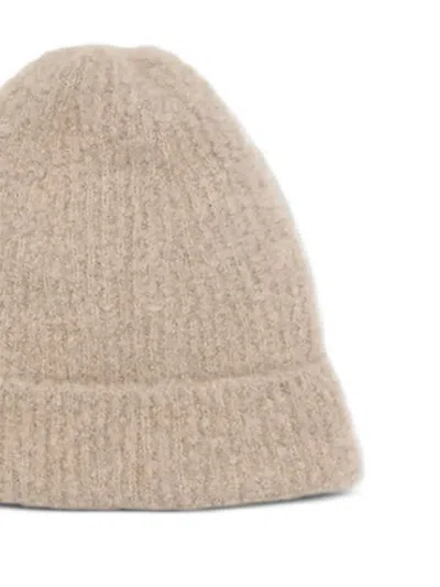 The Row Beige Leomir Beanie In Cashmere And Silk Blend In Brown