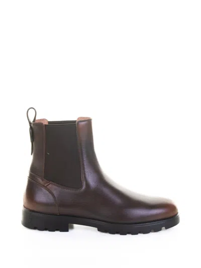 Santoni Elastic-panelled Leather Boots In Brown