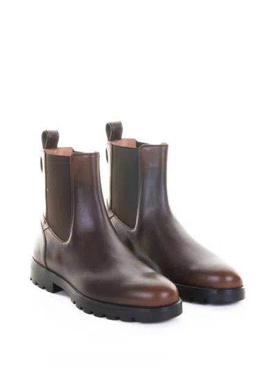 Santoni Elastic-panelled Leather Boots In Brown