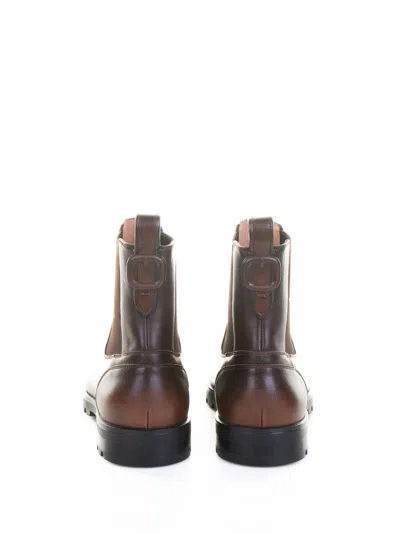 Santoni Elastic-panelled Leather Boots In Brown