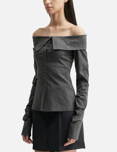 Nache Striped Off Shoulder Shirt In Gray