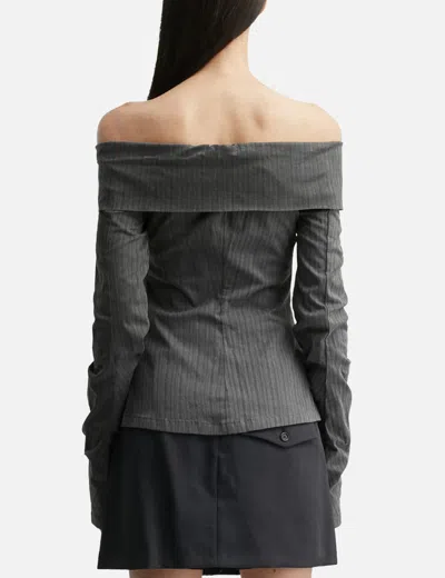 Nache Striped Off Shoulder Shirt In Gray