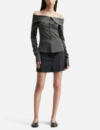 Nache Striped Off Shoulder Shirt In Gray