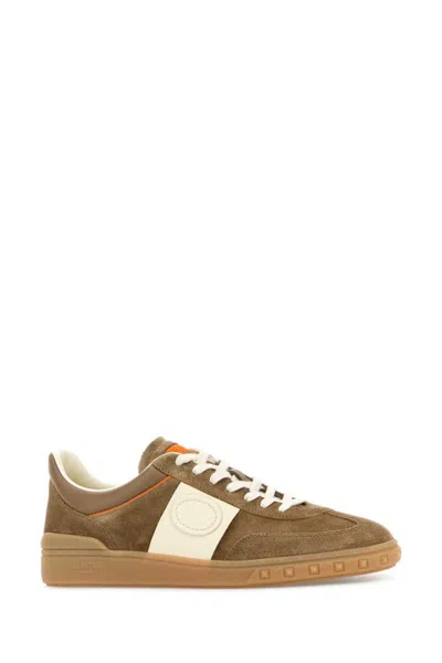 Valentino Garavani Upvillage Low Top Trainer In Split Leather And Calfskin Nappa Leather In Brown