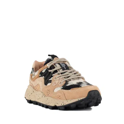 Flower Mountain Yamano 3 Natural And Dark Green Suede And Teddy Bear Sneakers In Multi