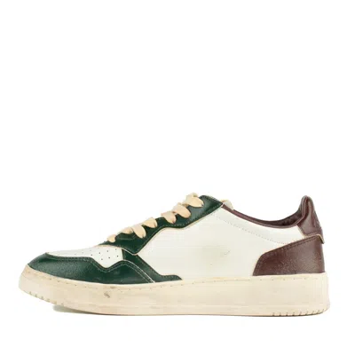 Autry Medalist Low Super Vintage Sneakers In White Pine Grove Leather And Rum Raisin In Animal Print