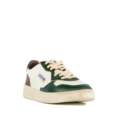Autry Medalist Low Super Vintage Sneakers In White Pine Grove Leather And Rum Raisin In Animal Print