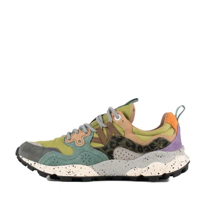 Flower Mountain Yamano 3 Acid Green And Gray Suede And Nylon Sneakers In Multi