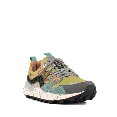 Flower Mountain Yamano 3 Acid Green And Gray Suede And Nylon Sneakers In Multi