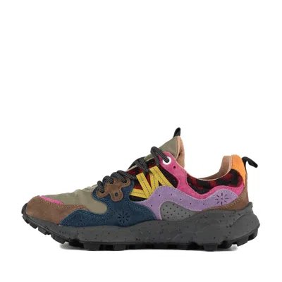 Flower Mountain Yamano 3 Dark Green Anthracite Suede And Nylon Sneakers And Purple In Multi